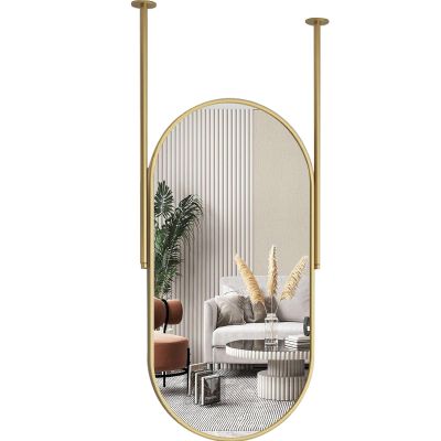 Oval Ceiling Hanging Mirror Gold Floating Bathroom Mirror Wall Makeup Shaving Mirror Home Decorative Mirror for Living Room Entrance (Size : 40cmx60cm)