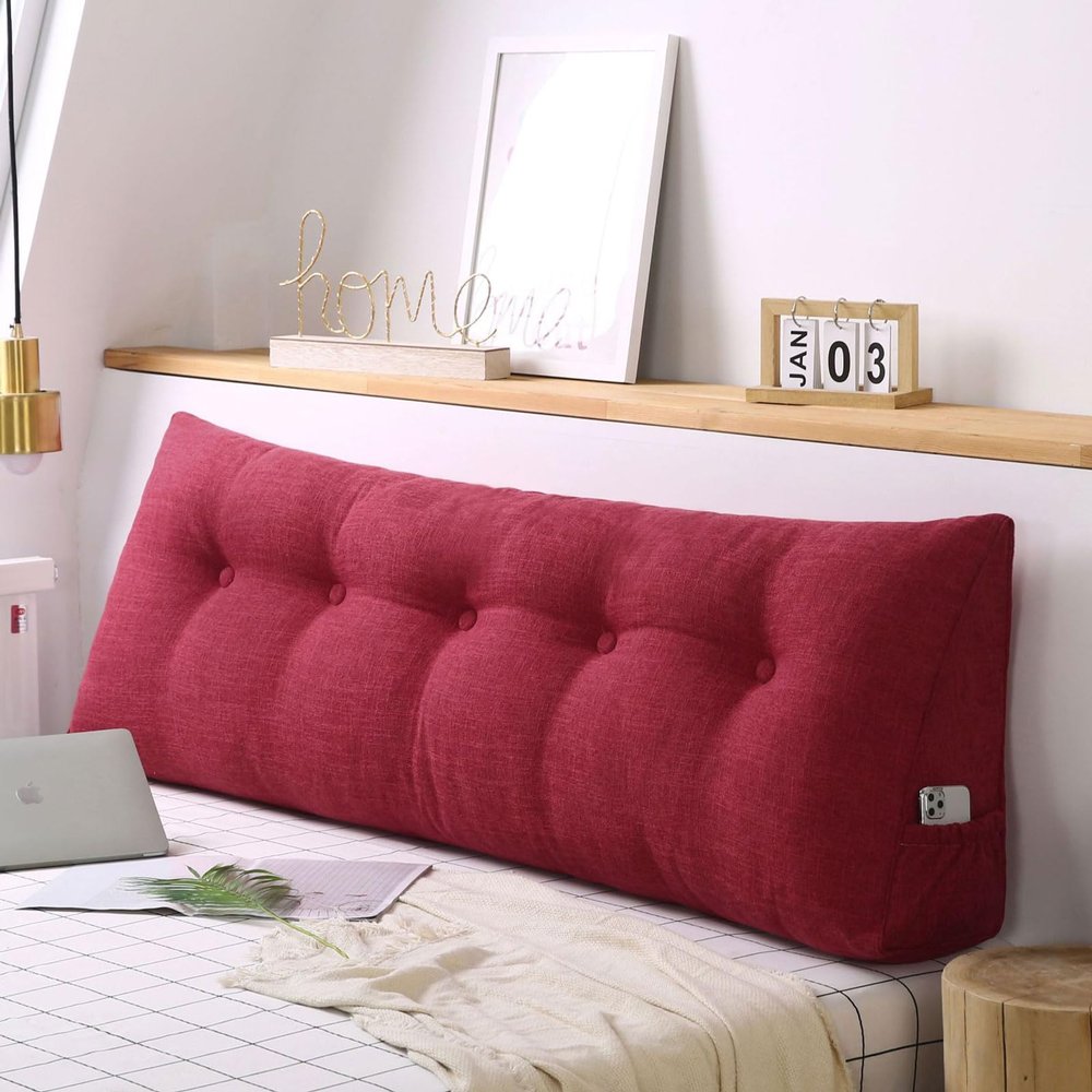 HUHJYUGE Triangle Reading Pillow, Wedge Headboard Pillow, Triangle Sofa Backrest Pillow, Full Size Perfect As Bed Rest Back Support Pillow, with Removable Linen Cover (C 80cm)