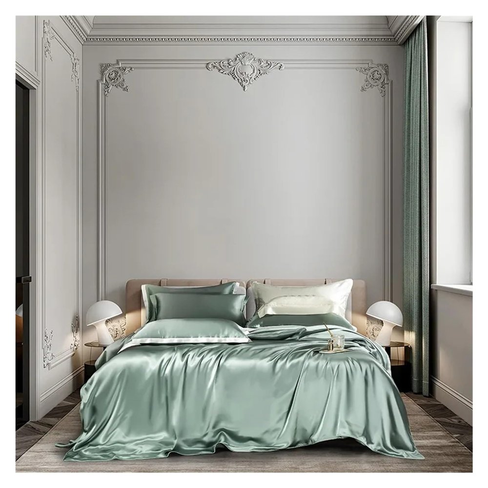 ADovz Champagne Gold Top Mulberry Silk Duvet Cover Set Soft & Cozy Silk Comforter US King/Queen Size Bedding Sheet & Pillowcase,Bed Sheets