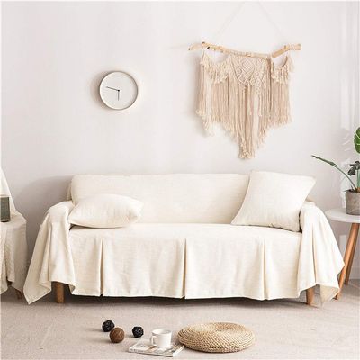 Solid Color Sofa Towel Linen Sofa Cover All-Inclusive Dust Couch Cover Home Decoration Slipcover Furniture Protector Beige 200260CM (White 200 * 300CM)