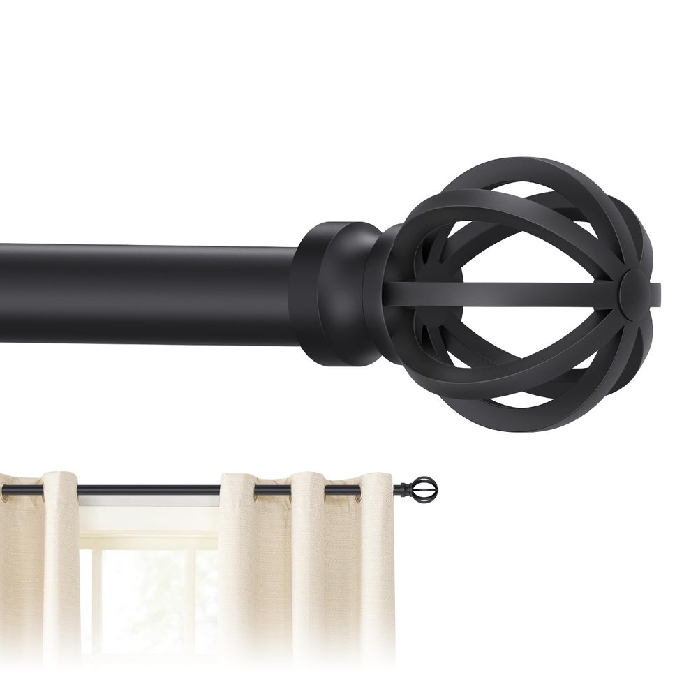 Curtain Rods for Windows 48 to 84,5/8 Inch Black Heavy Duty Metal Curtain Rods Set - Rustic Decorative Drapery Rods with Brackets for Farmhouse, Bedroom