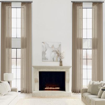 Frelement Pinch Pleat Curtains for Track System Linen Sheer Drapes Extra Long Light Filtering Drapes for High Ceiling Loft Indoor Curtains with Tiebacks, 50" W x 156" L, 2 Panels, Gray Taupe