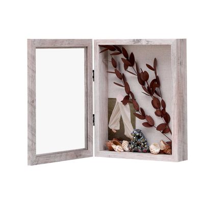 DEMAIKE 8x10 Mini Museum Shadow Box Frame with Linen Back, Wood Glass Display Case for Medals, Photos, Memorabilia, Awards - Pins Included- Washed White