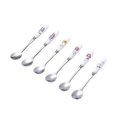 ONUIFIKE Silverware Set, 6Pcs Stainless Steel Coffee Spoon, Ice Cream Spoon, Tableware, Creative Ceramic Handle Spoon, Dessert Fruit Spoon, Cutlery Flatware Set