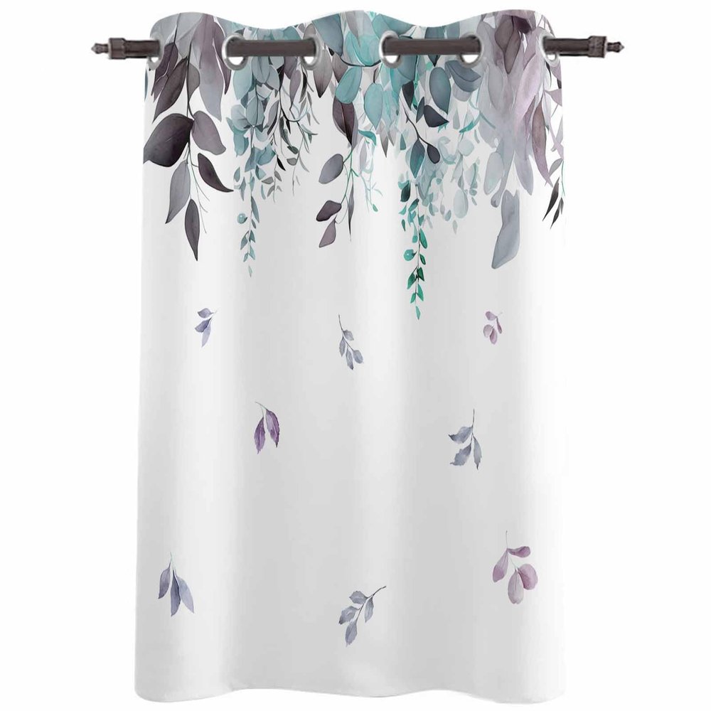 Blackout Curtain 84 inch Length for Living Room Bedroom, Retro Teal Eucalyptus Leaves Spring Plant Leaf Room Darkening Drapes Grommet Thermal Insulated Window Curtain for Home Sliding Door Decor