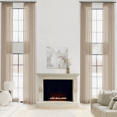 Frelement Pinch Pleat Curtains for Track System Linen Sheer Drapes Extra Long Light Filtering Drapes for High Ceiling Loft Indoor Curtains with Tiebacks, 50" W x 156" L, 2 Panels, Tapioca