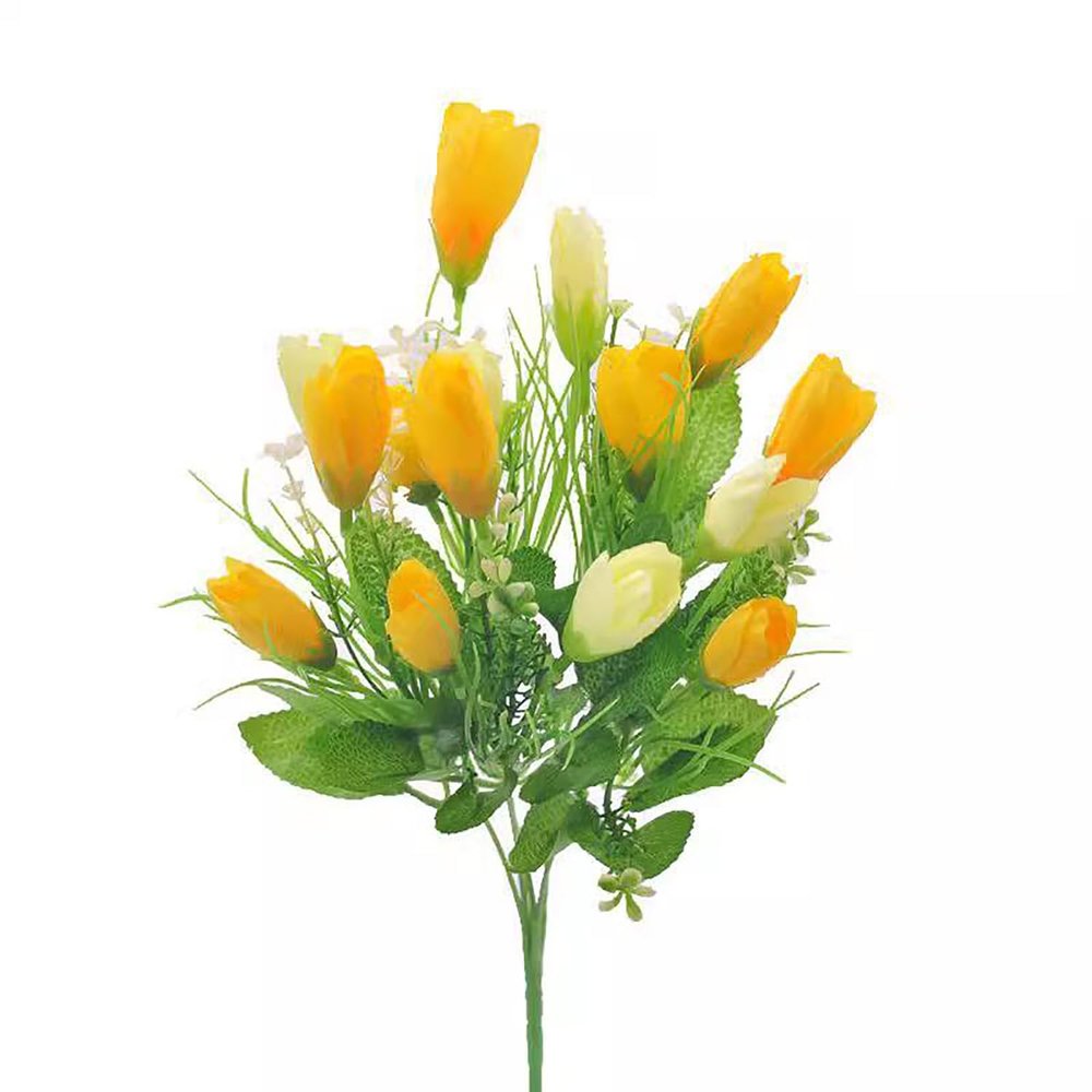10 Bundles Artificial Lavender, Modern Plastic Fake Flowers, Outdoor UV Resistant Plants for Indoor Outside Windows Decorations,Tulip (Yellow)