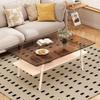 YOUGUO Glass Coffee Table for Living Room, Mid Century 2 Tier Coffee Table, Center Table with Brown Tempered Glass Top & White Storage Shelf for Apartment Small Space view 4