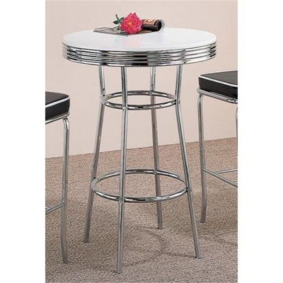 HomeStock Rustic Romance 50'S Soda Fountain Bar Table with Chrome Base and White Top, Perfectly Sized at 41.75" H X 30" W X 30" D for Drinks and Snacks, Adding Retro Style to Your Space
