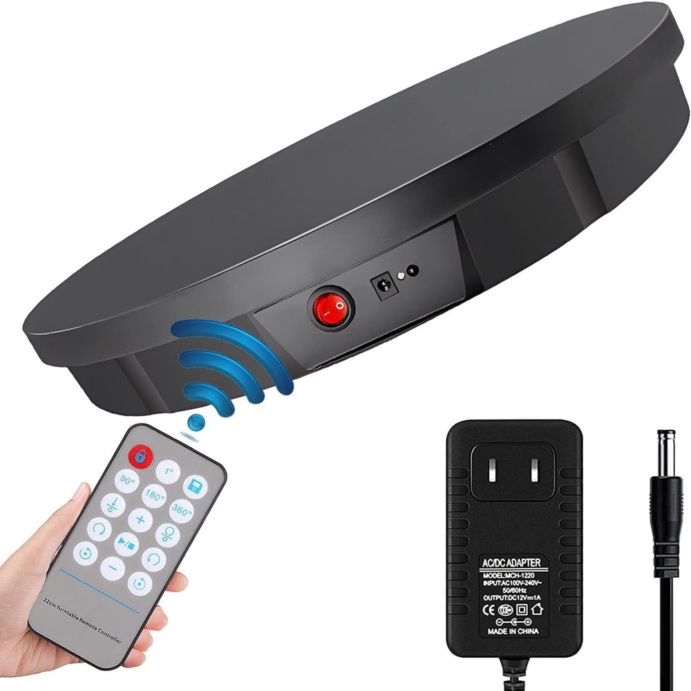 AmNooL Electric Remote Control Rotating Turntable, Display Rotating Display Stand Photography Product Display Motorized Turntable Display Table for 360 Degree Product Images (Color : Black)
