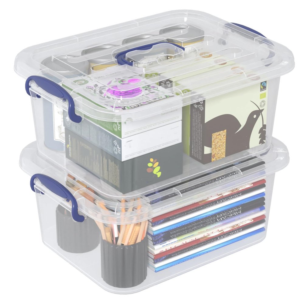 Xeabia 8 Quart Plastic Latching Boxes with Handles, Clear Storage Tote with Lids, 2 Packs