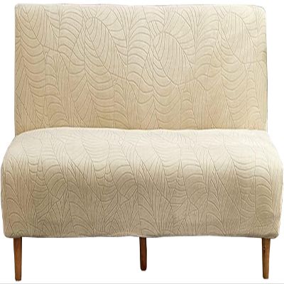 Armless Sofa Cover, Stretch Armless Sofa Slipcover Futon Couch Cover Checked Pattern Jacquard Anti-Wrinkle Armless Futon Cover Without Arms Futon Slipcovers Furniture Protector (Natural b)