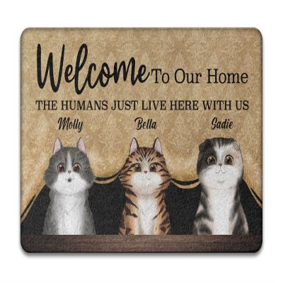 Welcome to Our Home Bath Mat,Cute Cat Bathroom Rugs Indoor Porch Doormat Non Slip Floor Rug Washable Small Carpets 18x30 Inches for Entrance Kitchen Bedroom Living Room Decoration