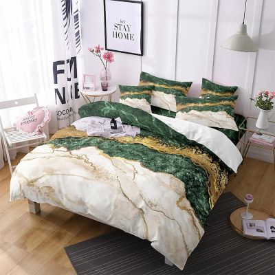 ZXBNNN Marble Duvet Cover Set Queen Green Gold Giltter Bedding Set Polyester Tie Dye Fluid Magma Abstract Art Twin Quilt Cover 86.61x90.55in*1/15.75x25.59in*2