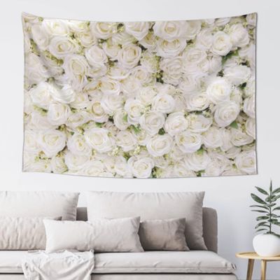 Conank White Flower Tapestry White Floral Wall Tapestries Decor for Party Wedding Bridal Shower Decoration Photography Portrait Photographic Studio Banner Supplies 60x40 Inch