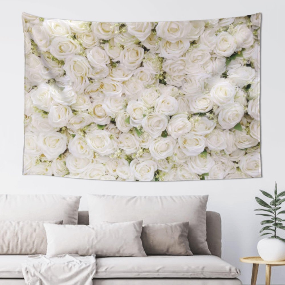Conank White Flower Tapestry White Floral Wall Tapestries Decor for Party Wedding Bridal Shower Decoration Photography Portrait Photographic Studio Banner Supplies 60x40 Inch