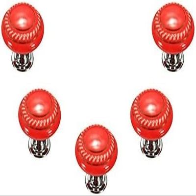 SwePer Cupboard Handles 5pcs Red Ceramic Knobs - Hand-Painted Round Handmade Single-Hole Kitchen Cupboard & Drawer Knobs - Cabinet Pulls/Handle Handle (Color : Red)
