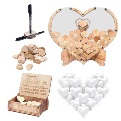 YWJLQH Wedding Guest Book Set Drop Top Sign Book Wooden with 20 Balloons Ornaments Drop Box Reception Sign for Ceremony Reception