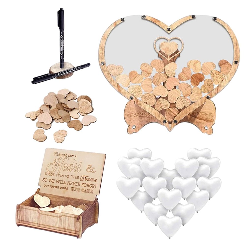 YWJLQH Wedding Guest Book Set Drop Top Sign Book Wooden with 20 Balloons Ornaments Drop Box Reception Sign for Ceremony Reception