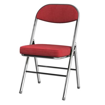 Comfortable Folding Chairs with Backrest Ergonomic Corduroy Thickened Padded Chairs Portable and Compact Metal Frame Folding Seat - Easy to Fold and Store for Home Garden Office (Color : Silver-Plate