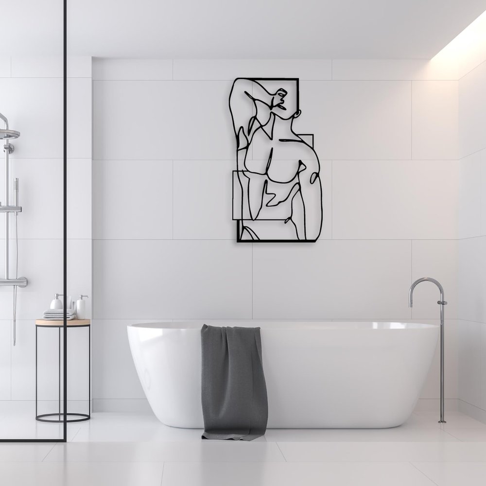 Men Metal Wall Decor, Naked Body Men Line Art, Minimalist Line Art, Body Metal Wall Decor for Living Room, Bedroom, Bathroom (Black, 105x61cm/41.3x23.9inch)