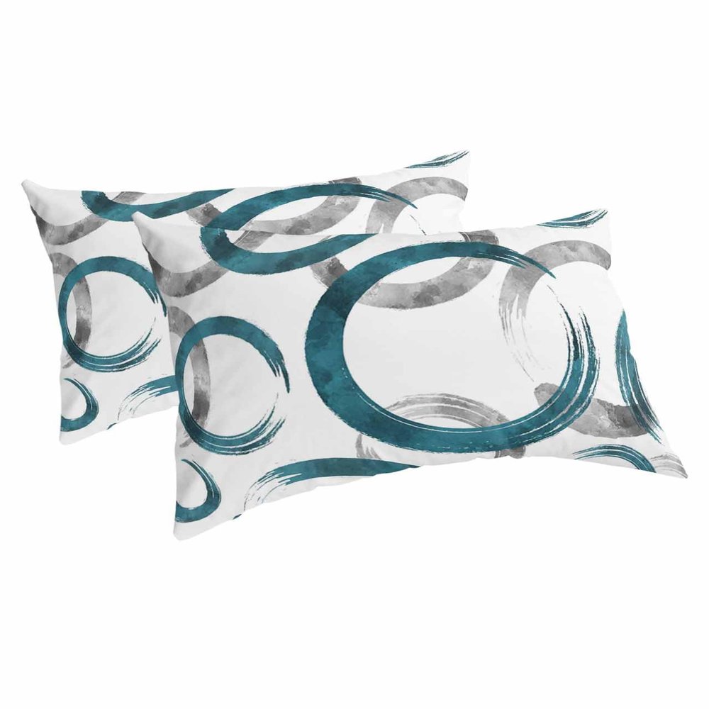 Abstract Modern Grey Blue Standard Pillow Cases Set of 2, Soft Breathable Pillow Covers with Envelope Closure Decorative Pillow Shams for Bed Sofa Couch Chair Geometric Circle Brush Painting 20"x26"