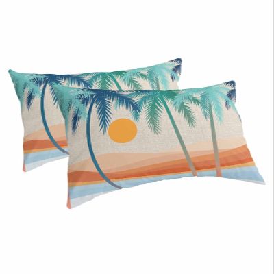 Summer Boho Standard Pillow Cases Set of 2, Soft Breathable Pillow Covers with Envelope Closure Decorative Pillow Shams for Bed Sofa Couch Chair Beach Coconut Tree Sun Rustic Geometric 20"x26"
