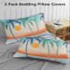 Summer Boho Standard Pillow Cases Set of 2, Soft Breathable Pillow Covers with Envelope Closure Decorative Pillow Shams for Bed Sofa Couch Chair Beach Coconut Tree Sun Rustic Geometric 20"x26" view 3