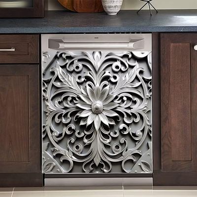 Dishwasher Magnet Cover,Stainless Steel Pattern Kitchen Decorative Magnets Refrigerator Sticker, Retro Style Magnetic Dishwasher Decal, 23"" x 26"" Magnetic, Rimyy20-4