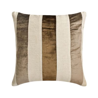Fabric Mart Direct Striped Decorative Throw Pillow Covers 14" x 14" | Modern Velvet Cushion Cover | Patchwork Brown Pillowcases for Couch, Sofa, Bed, or Living Room - Velvet Band Choco