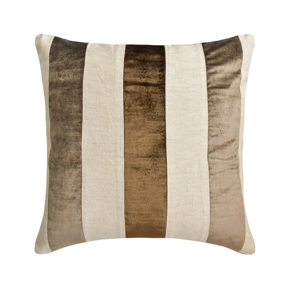 Fabric Mart Direct Striped Decorative Throw Pillow Covers 14" x 14" | Modern Velvet Cushion Cover | Patchwork Brown Pillowcases for Couch, Sofa, Bed, or Living Room - Velvet Band Choco
