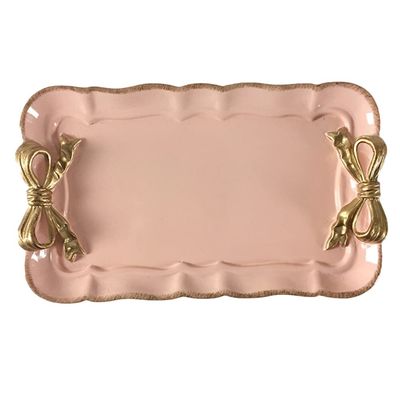 Lurrose Retro Pink Bowknot Resin Jewelry Tray for Rings Earrings Xmas