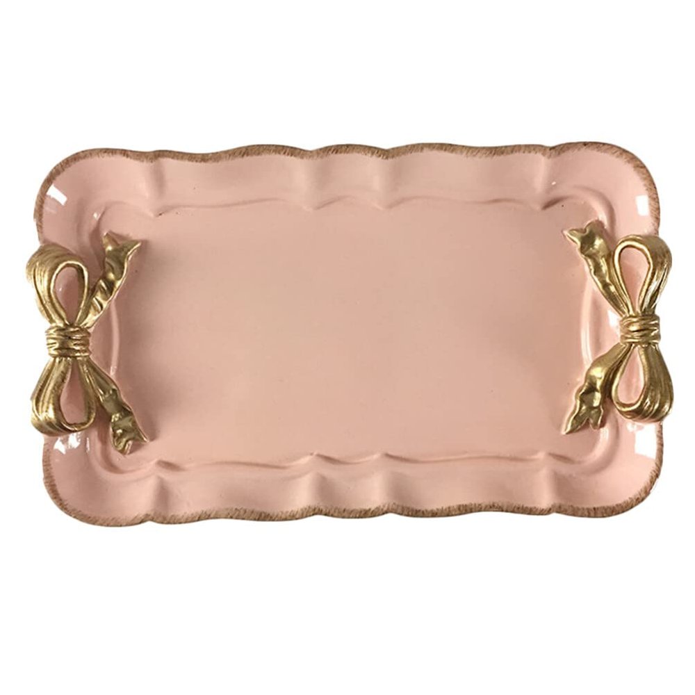 Lurrose Retro Pink Bowknot Resin Jewelry Tray for Rings Earrings Xmas