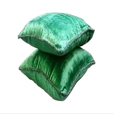 Fabric Mart Direct Cushion Cover for Sofa, 22x22 inch (55x55 cm) Emerald Green Pillows Cover, Velvet Beaded Cord Pillows Cover, Velvet Square Pillowcase, Solid Contemporary - Green Shimmer