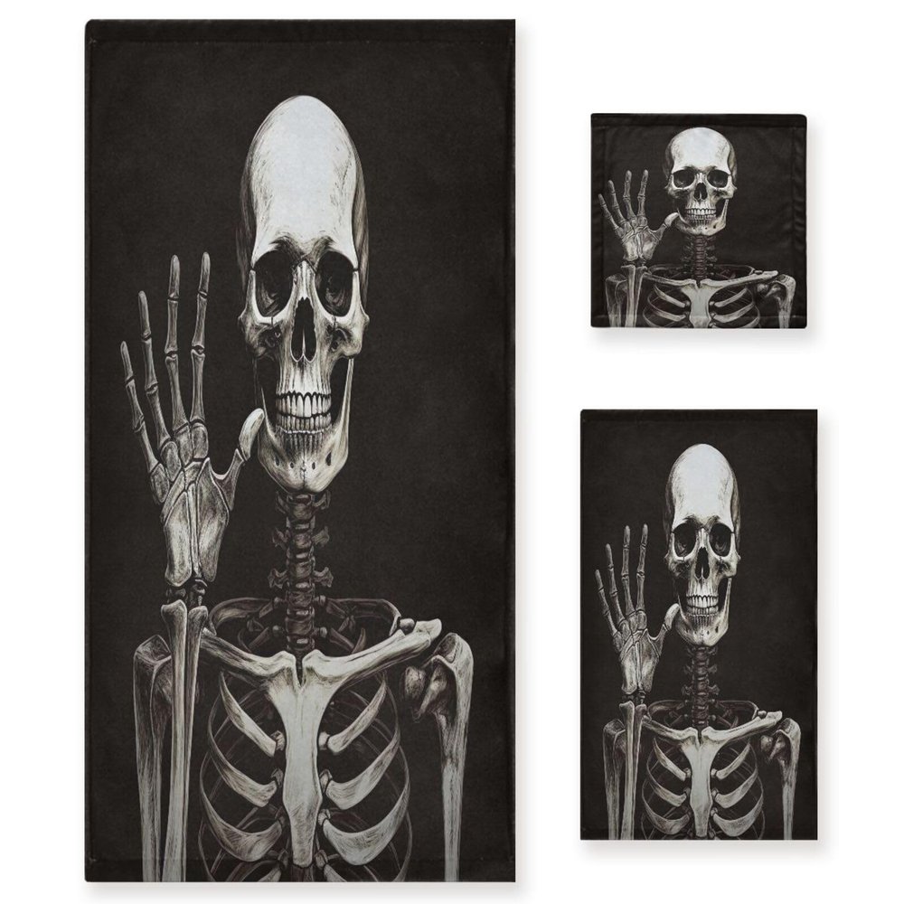 xigua Funny Skull Towels Absorbent Bath Towels Set Soft & Comfortable Towel Set for Home Hotel Decor, 3 Piece