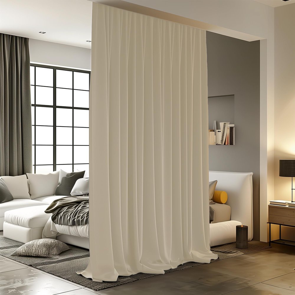 Room Divider Curtains for Ceiling Track Rod, Blackout Ceiling Track Curtains with Hooks Noise Reduction Privacy Curtain for Wall Ceiling Mount Track, 15 ft Wide x 8 ft Tall, Cream Beige, 1 Panel