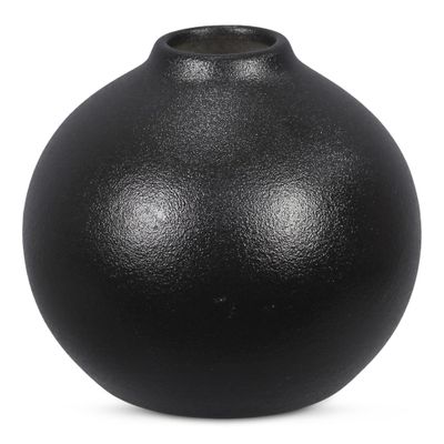 Young's Inc Stoneware Black Rounded Vase Modern Minimalist Decorative Accent for Table, Shelf, and Centerpieces, Small Matte Black Flower Vase, 3.5 Tall