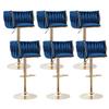 ECHINGLE Blue Velvet Bar Stools Set of 6 - Modern Adjustable Swivel Counter Height Chairs with Woven Back, Gold Metal Leg & Base Bar Chair for Kitchen Island, Dining, Cafe, Pub view 1