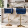 ECHINGLE Blue Velvet Bar Stools Set of 6 - Modern Adjustable Swivel Counter Height Chairs with Woven Back, Gold Metal Leg & Base Bar Chair for Kitchen Island, Dining, Cafe, Pub view 2