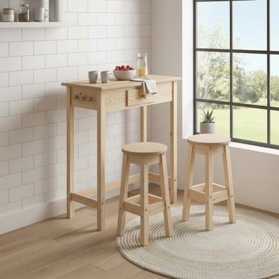 From the Tree Furniture Breakfast Table Set with Stools, Solid Wood Kitchen Table and 2 Stools, Space-Saving Dining Set for Small Spaces, Apartments, Kitchen and Dining Room