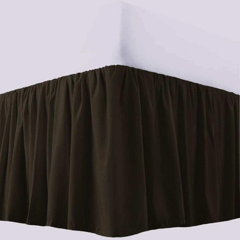 AKBLinenBedding - 3 Sided Split/Open Corner Dust Ruffled Bed Skirt, Black Solid 700 TC Egyptian Cotton, Drop - 27 inch (Full XL - 54 Inch W x 80 Inch L)