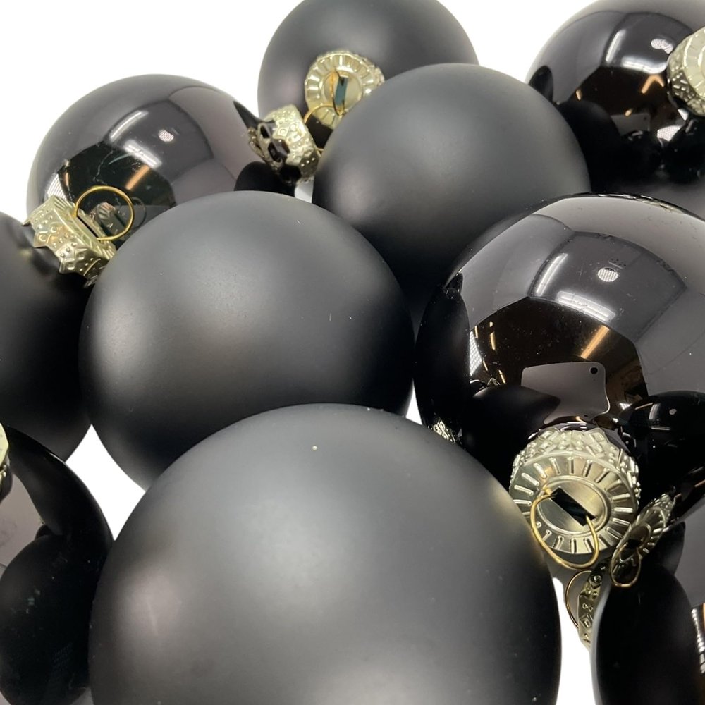 2.3 Inch Matte and Shiny Black Glass Christmas Ball Ornaments 12 Piece Set
