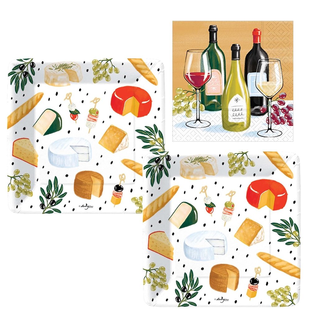 Design Design Perfect Pairings Cocktail Party Supplies | Bundle Includes Square Paper Dessert Plates & Beverage Napkins for 16 People