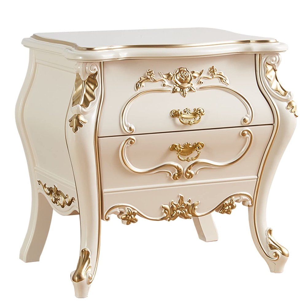 ASWAD Modern Bedside Tables Contemporary Vintage White Nightstand with Double Drawer Locker Beautifully Carved Bedroom Nightstand 23.6"" Tall Bedroom Night Stand