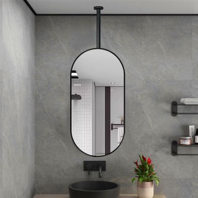 Luyckfrazy Nordic Black Ceiling Hanging Mirror for Bathroom, Wall Mounted Vanity Mirrors Metal Framed Suspended Mirror Customizable Boom Decorative Mirror (Size : 50cmx70cm)