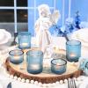 NITIME 10pcs Ribbed Blue Votive Candle Holders, Assorted Tea Light Candle Holder Glass, Blue Candle Holders for Table Centerpiece, Wedding Table Settings and Party Decorations view 3