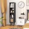 Giantex 54" Tall 4-Tier Bookcase with Door, Freestanding Slim Narrow Book Cabinet with Adjustable Shelf, Vertical Bookshelf with Leg, Open Shelving Display Rack, Boho Wooden 4-Cube Storage Organizer view 2