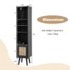 Giantex 54" Tall 4-Tier Bookcase with Door, Freestanding Slim Narrow Book Cabinet with Adjustable Shelf, Vertical Bookshelf with Leg, Open Shelving Display Rack, Boho Wooden 4-Cube Storage Organizer view 3