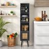 Giantex 54" Tall 4-Tier Bookcase with Door, Freestanding Slim Narrow Book Cabinet with Adjustable Shelf, Vertical Bookshelf with Leg, Open Shelving Display Rack, Boho Wooden 4-Cube Storage Organizer view 4