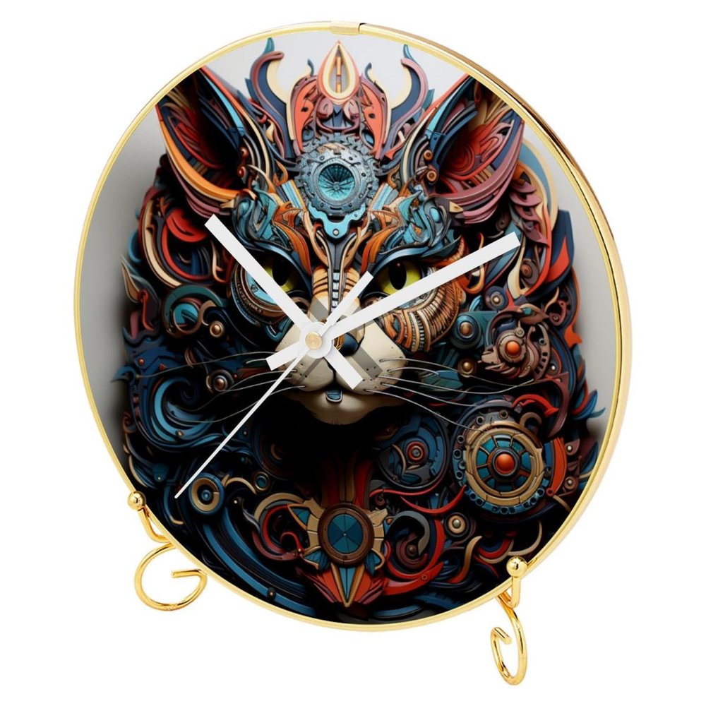 EITACHUL Cat People Round Printed Wall Clocks with Hooks and Gold Stand - Silent, Non Ticking - Stylish Timepieces for Any Room Dcor
